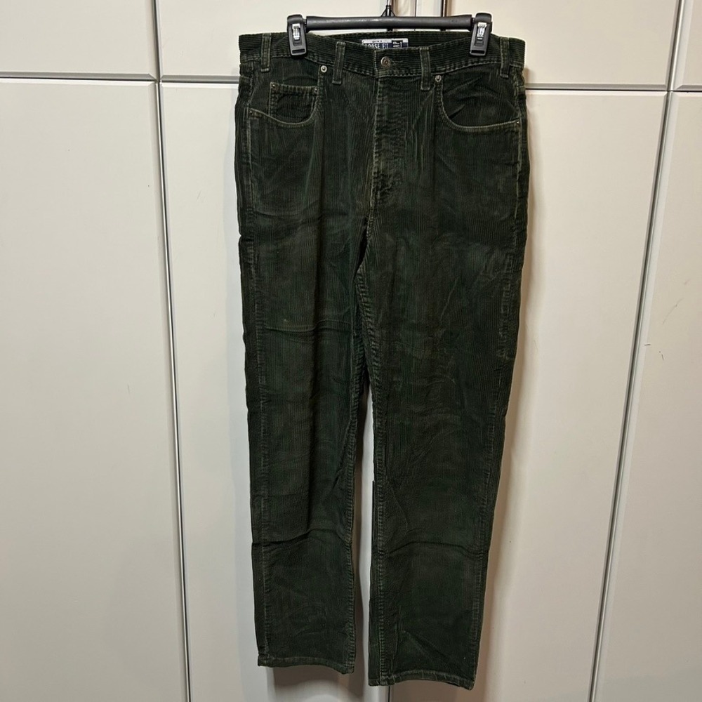 Vintage Gap Best Basics Loose Fit Corduroy Pants Mens 33x32 Olive Green 90s Y2K